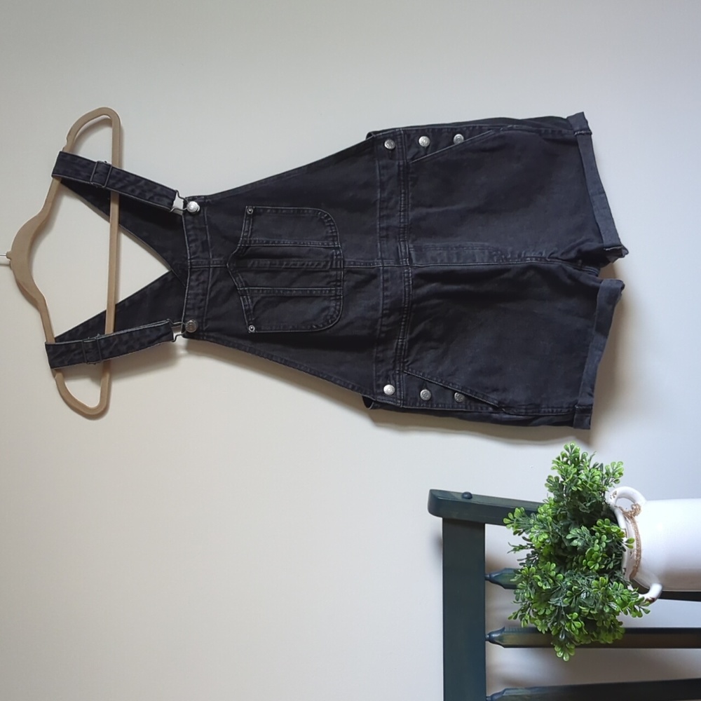 Gray Denim Shorts Overalls